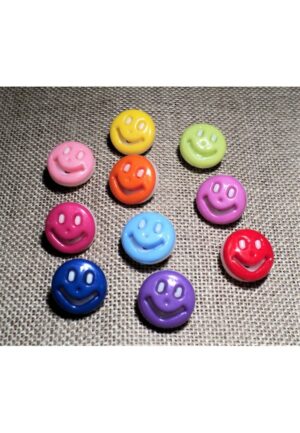 Bouton enfant smiley 14mm, rouge, orange, vert anis, jaune, rose pâle, bleu ciel, rose bonbon, violet, fuchsia, bleu clair