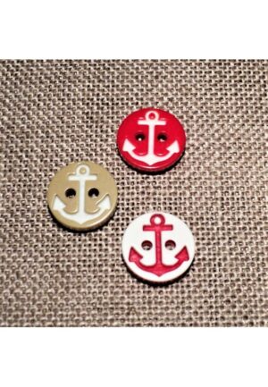 Bouton ancre 13mm rouge / blanc et beige/blanc