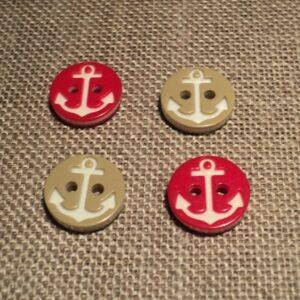 Bouton ancre 13mm rouge / blanc et beige/blanc 2 trous