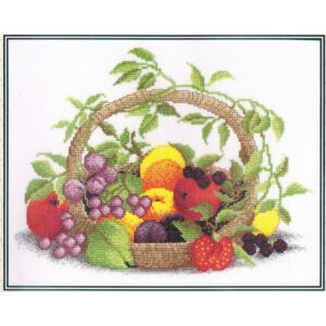 Les fruits 19x25cm, Kit aux points comptés, raisins, poires, fraises, pêches, pommes, prunes au point de croix