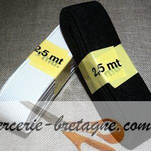 Élastique côtelé souple 25mm Blanc ou Noir €1.00 le mètre