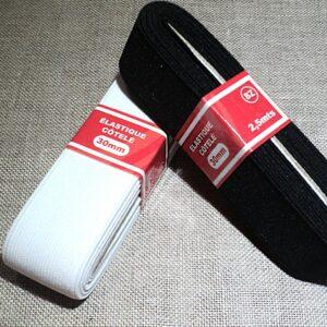 Élastique côtelé souple 30mm Blanc ou Noir €1.00 le mètre
