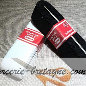 Élastique côtelé souple 30mm Blanc ou Noir €1.00 le mètre