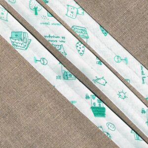 Ruban Biais fantaisie 20mm fond vert très clair, biais enfant