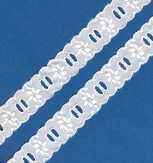 Ruban dentelle Broderie Anglaise blanc 20mm 100% coton, entre-deux, trou-trou
