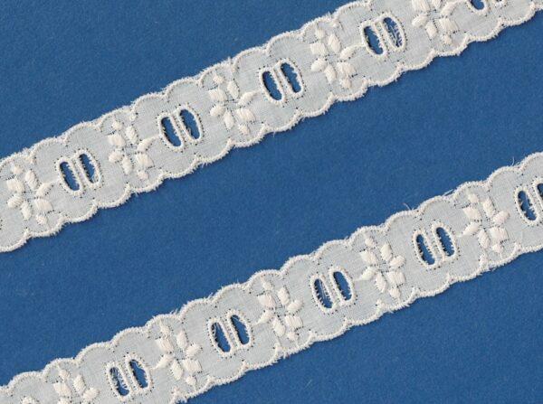 Ruban dentelle Broderie Anglaise écru 20mm entre-deux trou trou 100% coton