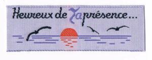 Ecusson à coudre Heureux de ta présence 7.0x2.5cm