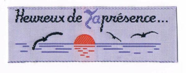 Ecusson à coudre Heureux de ta présence 7.0x2.5cm
