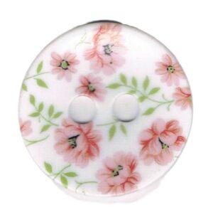 Bouton décoratif 44mm, blanc avec roses, 2-trous
