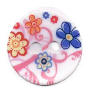 Bouton décoratif 45mm blanc avec fleurs, 2-trous