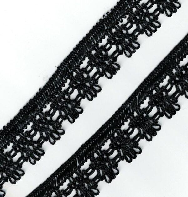 Dentelle crochet NOIR 30mm, galon frange