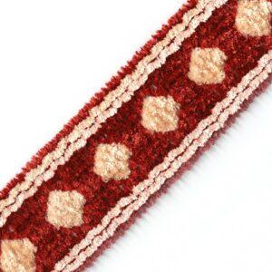 Galon-Velours-Chenille-50mm-brique-avec-ecru