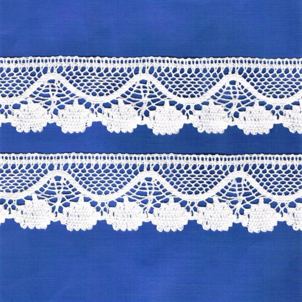 Dentelle crochet BLANC 50mm, ruban dentelle 100% coton