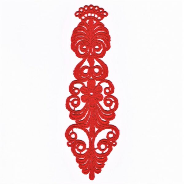 écusson Dentelle fleur épaulette rouge à coudre grand format 16.0 x 4.5 cm