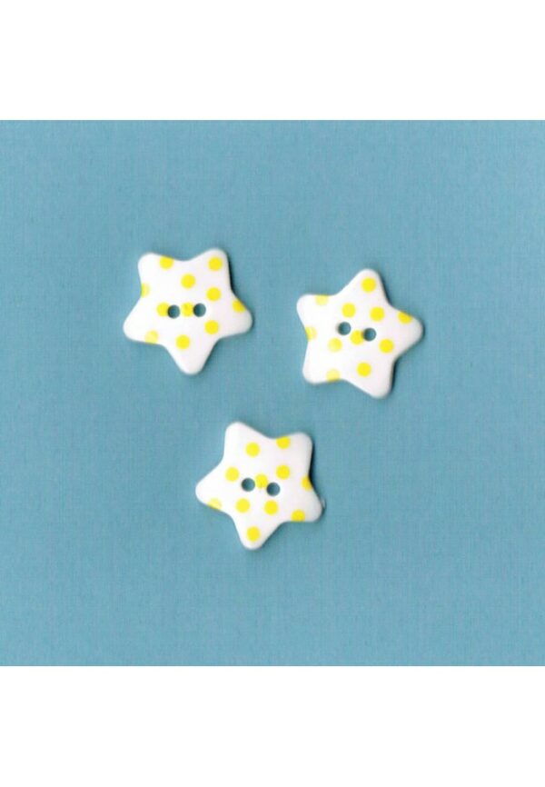 Bouton étoile blanc avec des points jaune, 17mm