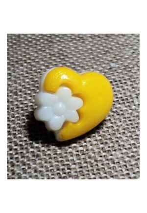 Bouton coeur fantaisie jaune, 14mm, bouton enfant