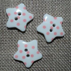 Bouton étoile blanc à pois rose clair 17mm avec 2-trous
