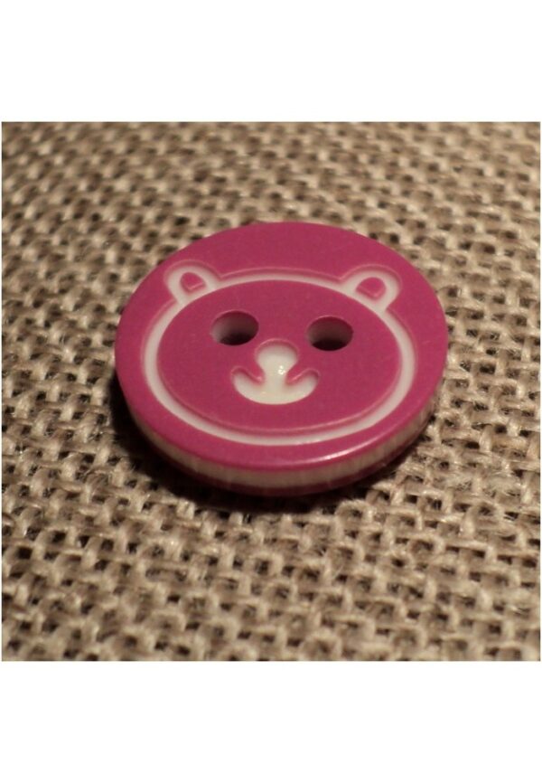 Bouton ours fuchsia 12mm 2-trous Petit Bouton Bébé