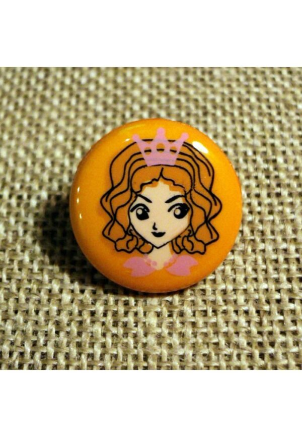 Bouton Princesse orange 14mm, Petit bouton enfant