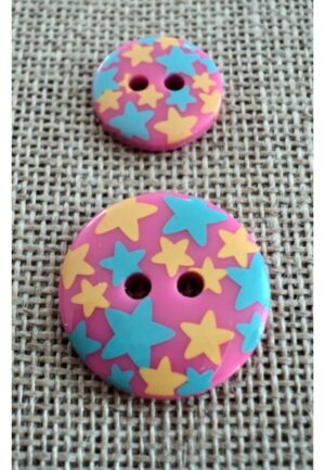 Bouton étoiles fuchsia 13mm/18mm 2-trous