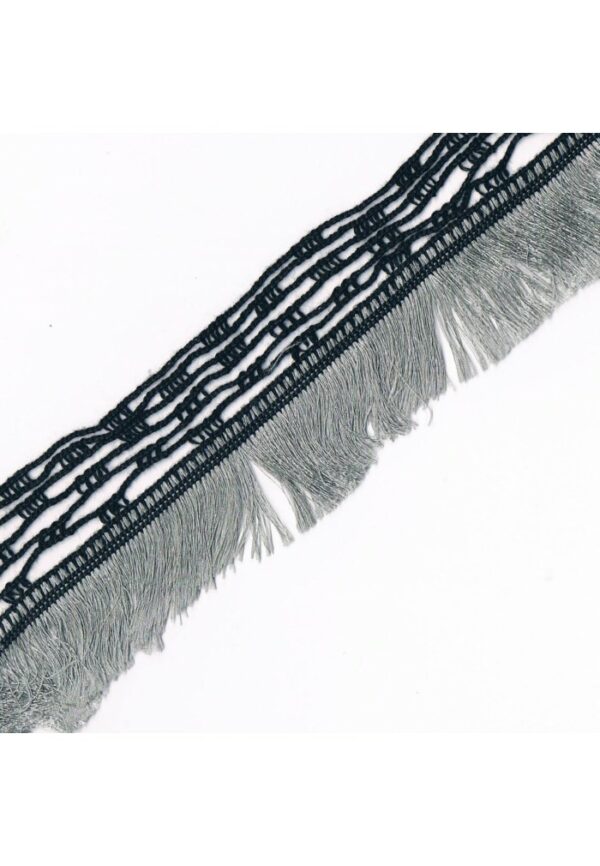 Ruban Laine frange gris/noir 150 gr Baya Luxe, gros laine