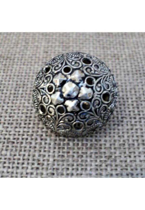 Bouton boule baroque argenté 16mm métal filigrain