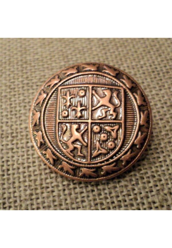 Bouton métal blason bronze cuivre 22mm avec relief lions et fleurs de lys