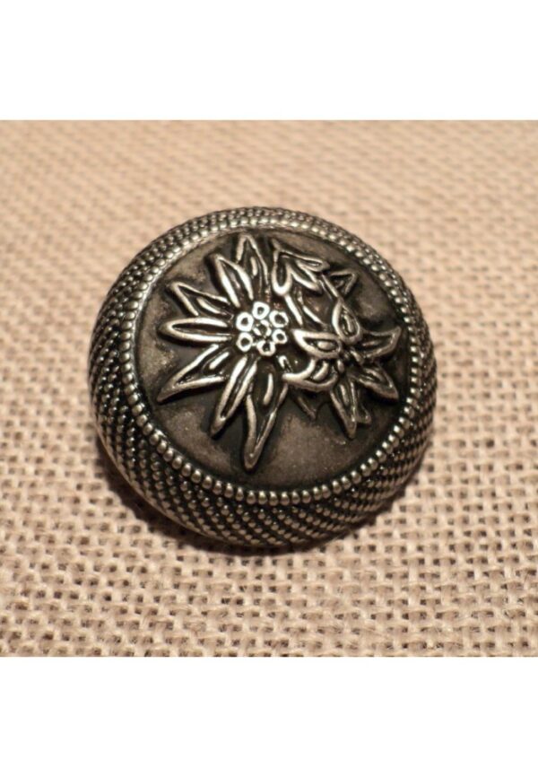 Bouton métal tyrolien "Edelweiss" argenté 22mm, Bouton folklorique