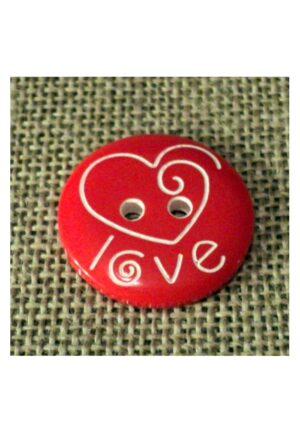 Bouton enfant 18mm 2-trous rouge coeur love