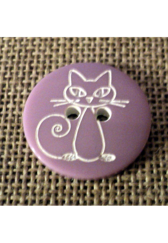 Bouton Enfant 18mm 2 Trous Mauve Chat