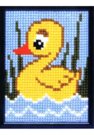 Kit Canevas ENFANT soudan 18x24cm 'le canard' gros trou débutant, point de croix