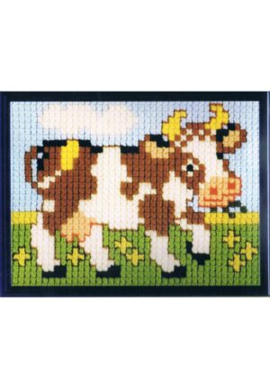 Kit Canevas ENFANT soudan 18x24cm 'la vache' gros trou débutant, point de croix