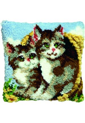 Coussin en point noué 40x40cm, kit complet soudan "les chats"