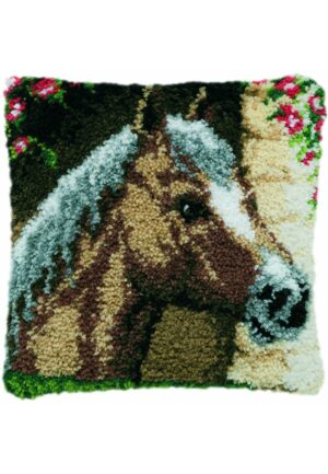 Coussin en point noué 40x40cm, kit complet soudan "le cheval"