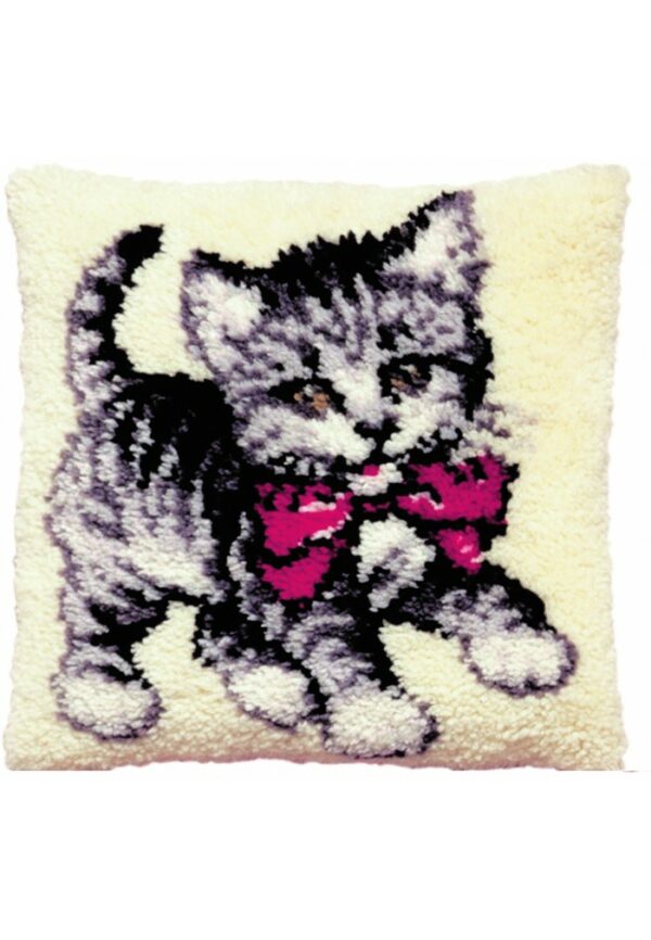 Coussin en point noué 40x40cm, kit complet soudan "le chat"