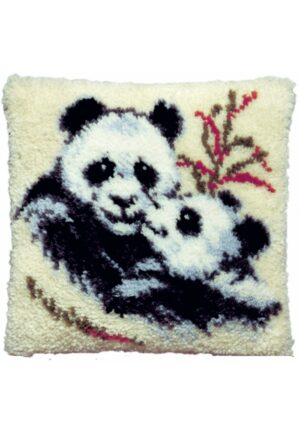 Coussin en point noué 40x40cm, kit complet soudan "les pandas"