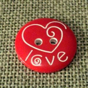 Bouton enfant 18mm 2-trous rouge coeur love