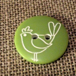 Bouton enfant 18mm 2-trous vert olive oiseaux