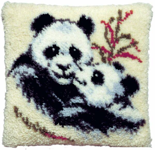 Coussin en point noué 40x40cm, kit complet soudan les pandas