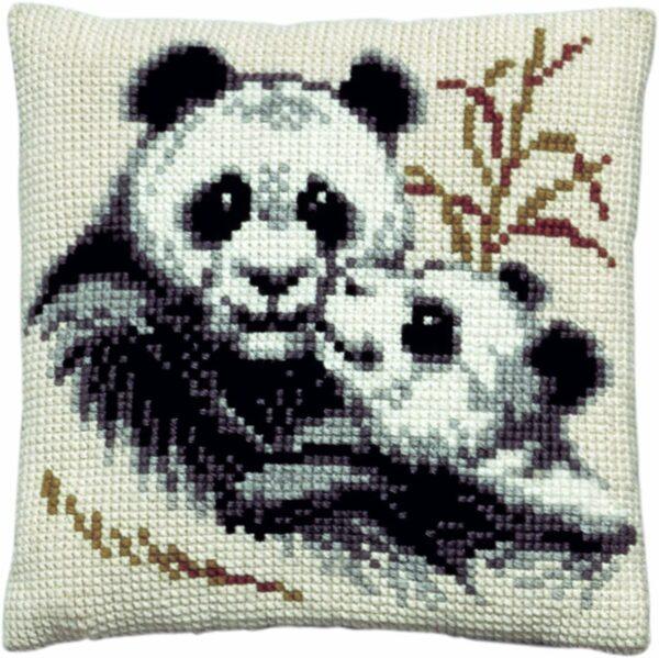 Coussin point de croix 40x40cm, kit complet soudan Les Pandas