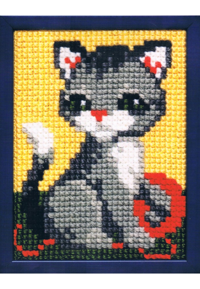 Kit Canevas ENFANT 18x24cm 'Le chat' gros trou débutant, soudan, point de  croix