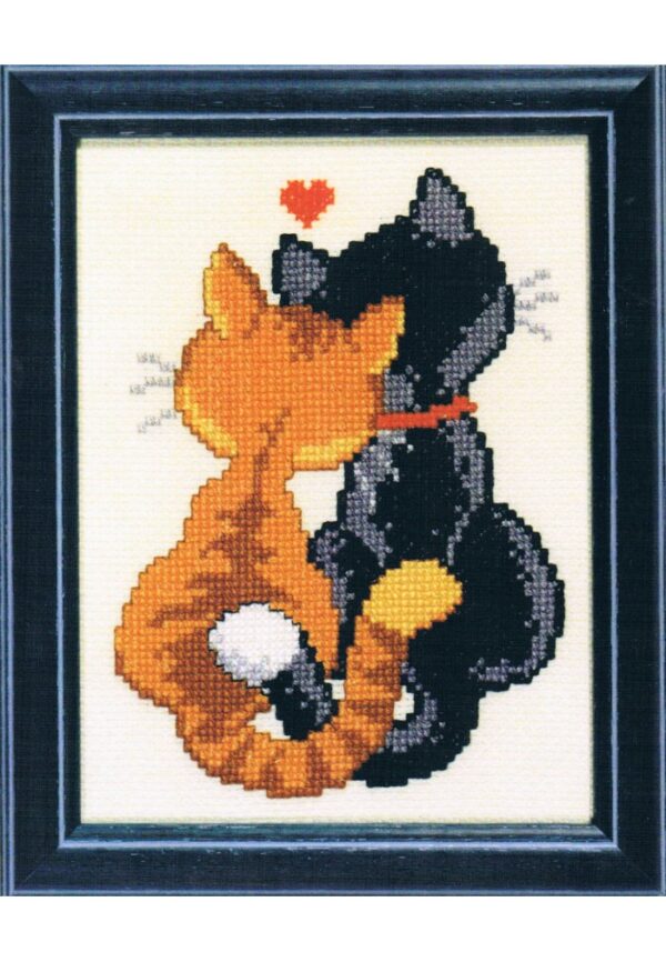 Kit au point de croix 13x17cm "les chats amoureux", Aïda, au point compté