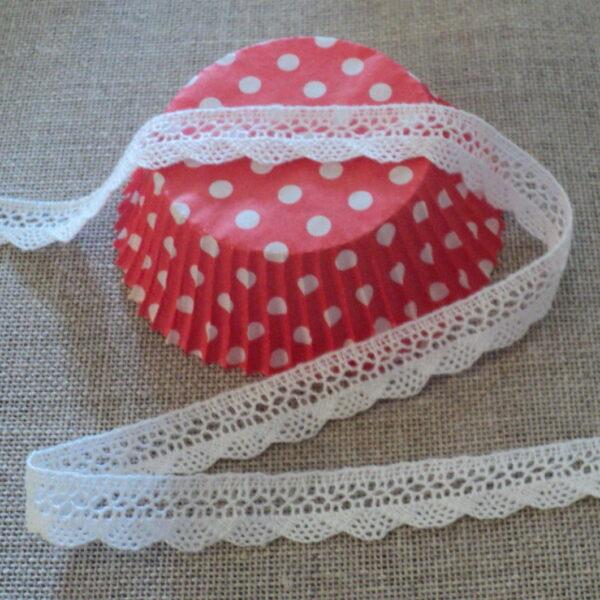 Dentelle blanc 13mm 100% coton crochet fine, ruban dentelle