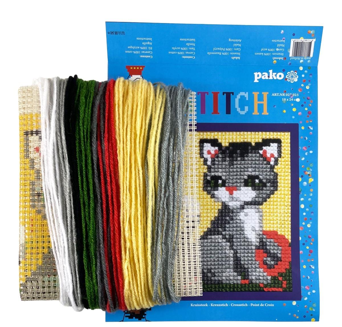 Kit Canevas ENFANT 18x24cm 'Le chat' gros trou débutant, soudan, point de croix le kit