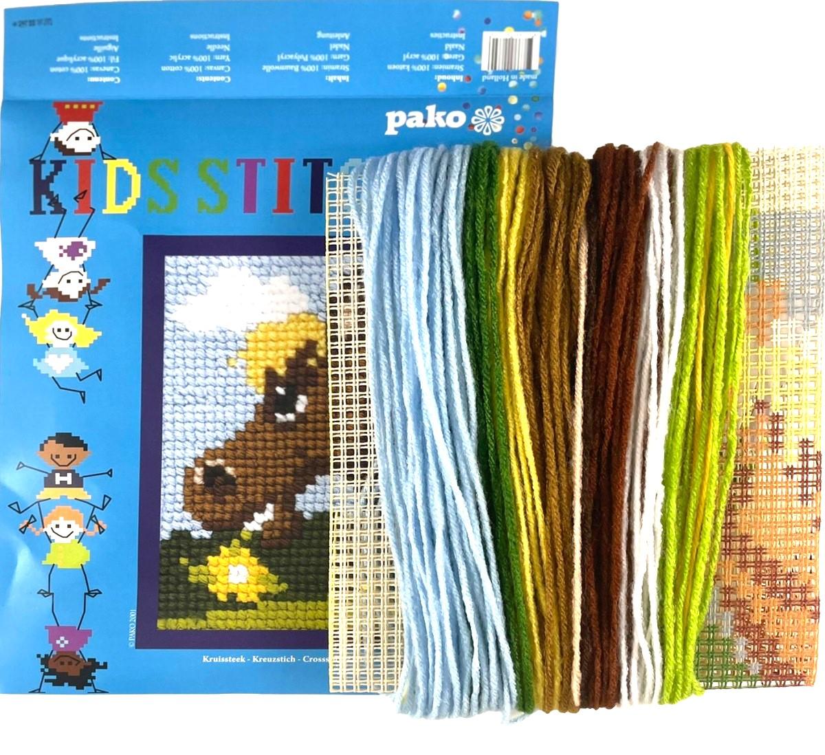 Kit Canevas ENFANT soudan 18x24cm 'le cheval' gros trou débutant, point de croix le kit