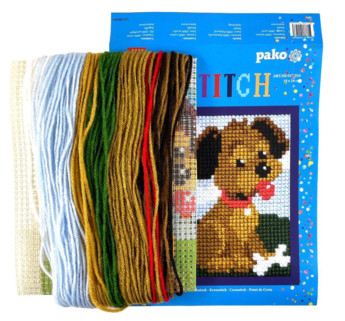 Kit Canevas ENFANT soudan 18x24cm 'le chien' gros trou débutant, point de croix le kit