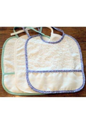 Set de bavoirs (3) à broder, coton éponge, mauve, blanc uni, rayure vert