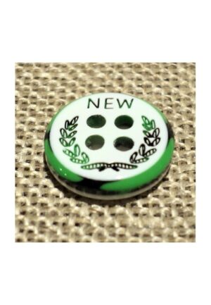 Bouton chemise 11mm 4-trous Petit bouton button down, blanc avec couronne de laurier noir et vert pomme