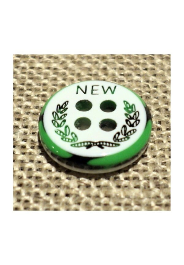 Bouton chemise 11mm 4-trous Petit bouton button down, blanc avec couronne de laurier noir et vert pomme