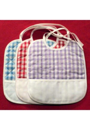 Set de bavoirs matelassés (3) à broder, carré vichy rouge,bleu,mauve